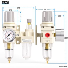 TAILONZ PNEUMATIC 1/4 Inch BSP Air Filter Pressure Regulator Water/Oil Separator Combo (0-1MPA), Air Tool Compressor Filter with Pressure Gauge AC2010-02 (Manual Emptying)