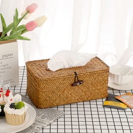 SUMNACON Rectangular Seagrass Cosmetic Tissue Box for Household Decorative Woven Paper Holder Caramels Rattan Tissue Box Home Decoration for Bathroom Living Room Office Restaurant Crafts
