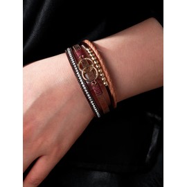 Leather Bracelets for Women Boho Wrap Bracelets with Beaded Stack Stackable Sister Mom Bangle Bracelets Trendy Jewelry for Young Ladies and Teens