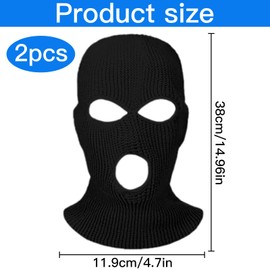 Xrten 2 Pieces 3-Hole Full Knitted Balaclava, Ski Knitted Balaclava, Ski Mask Winter Outdoor Sports, Breathable Black Mask, Full Face Cover for Men and Women, black
