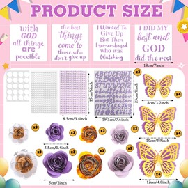 Feifeiya 44 Pcs DIY Graduation Cap Decoration Accessory Kit Faux Paper Flower Head Graduation Quote Glitter Sticker 3D Butterfly Pearl Rhinestone Sticker for Grad Cap Topper Graduation Gift(Purple)