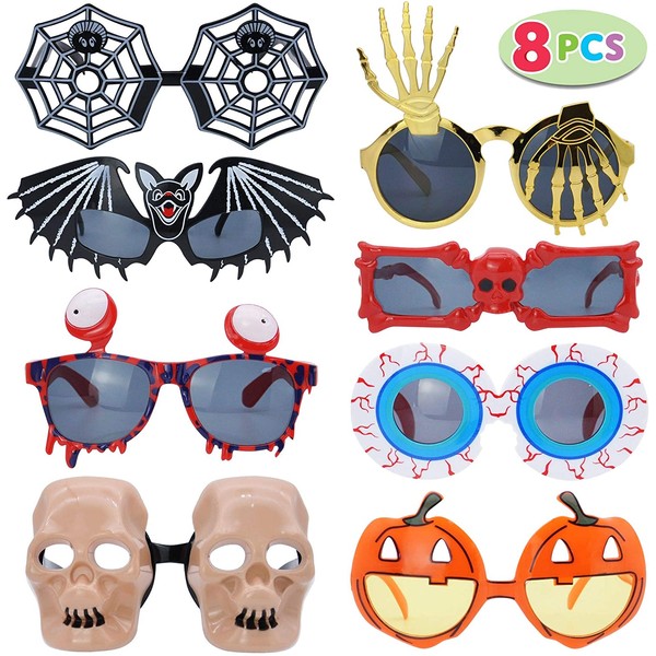 JOYIN Pack of 8 Halloween Glasses Frame Costume Eyeglasses for Halloween Party Supplies and Party Favors, Assorted Styles (One Size Fits All)