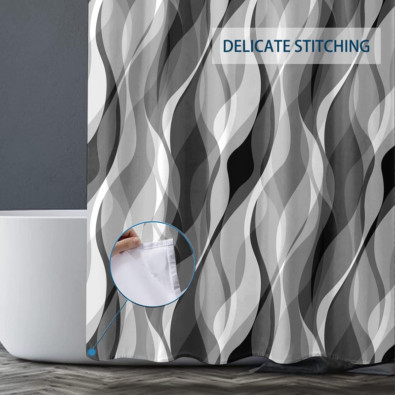 ZCHOMI Grey Striped Shower Curtain Modern Abstract Black White and