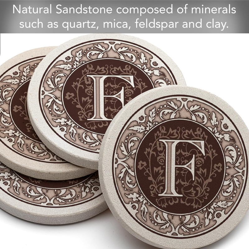 Thirstystone Monogram Letter F Natural Sandstone Coaster 4 Pack Manufactured