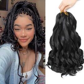French Curly Braiding Hair 12 Inch 8 Packs - Pre Stretched Bouncy Braiding Hair- Loose Wavy Synthetic Hair Extensions for Black Women (12 inch 8 packs, 1B)