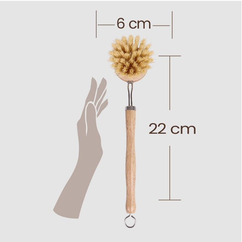 Eco Basics Plastic Free Dish Brush - 22x4x6cm, Bamboo Handle,