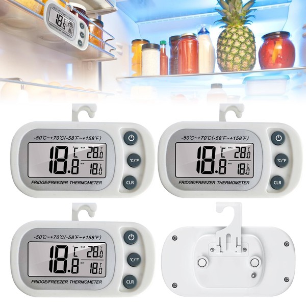 Fridge Thermometer, Pack of 4 Digital Fridge Thermometer with Easy-to-Read LCD Display, Thermometer with Frost Alarm, Thermometer Fridge for Home, Restaurants, Kitchen