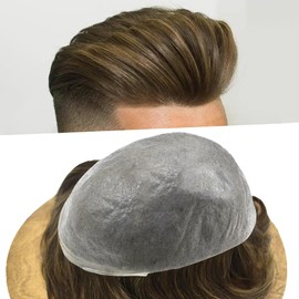 Healthlif Toupee for Men European Human Hairpieces for Men Invisible Men Hair Replacement System Super Thin Skin V-loop Protesis Capilar Para Hombre 8x10#4 MEDIUM BROWN 90% Density