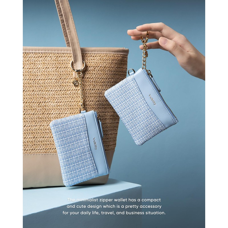 Vulkitty - cartera delgado con llavero, minimalista, con cierre, cambio,