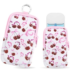 Tiltol Hand Sanitizer Spray Case,Compatible with Popular Sanitizers, Zipper Pouch for Hand Sanitizer,Cute Fashion Accessories with Snap Hook, Portable, Suitable for Girls,Women(Cherry Bow)