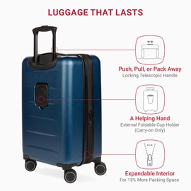 SwissGear 8020 Eclipse Hardside Expandable Luggage with Spinner Wheels, Navy, Carry-On 18-Inch