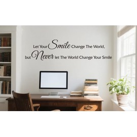 Let Your Smile Change The World Inspirational Quotes Wall Decals,Motivational Positive Saying Vinyl DIY Removable Wall Sticker for Mirror Home Office