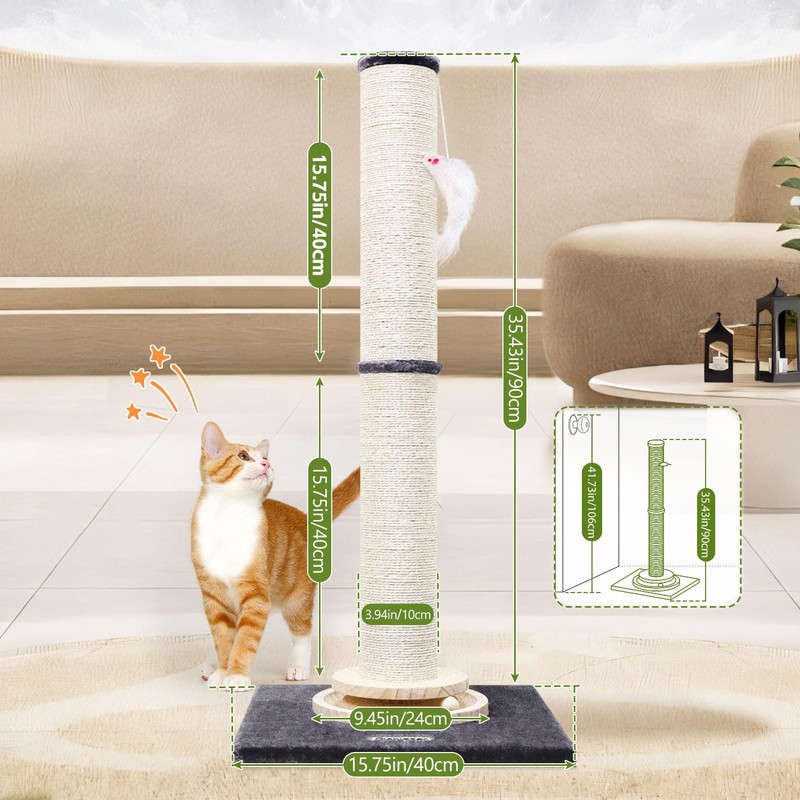 Globlazer 35in Tall 3.9-in Thick Cat Scratching Post for Adult