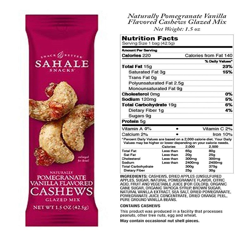 Sahale Snacks Pomegranate Vanilla Flavored Cashews Glazed Mix, 1.5 Ounces