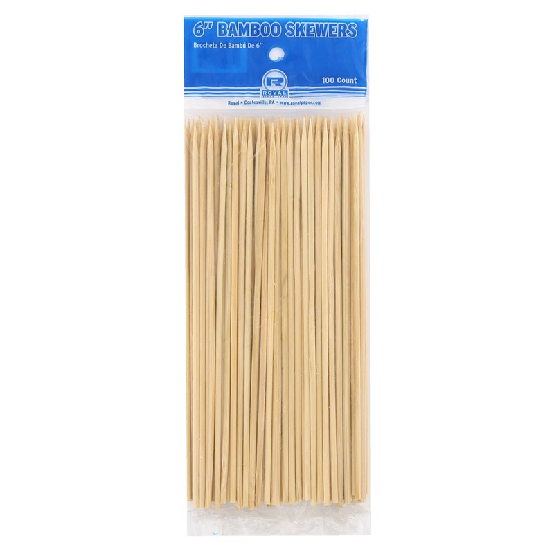Royal 6 Inch Bamboo Skewers, Round, for Grilling Meat, Satays,