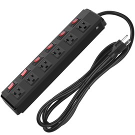 CCCEI Metal Power Strip Individual Switches 6 Outlets, Heavy Duty Power Strip 20Amp Surge Protector for Appliances, 15FT Extension Cord Strip, 1200J Surge Protector 20A 125V 2500W.