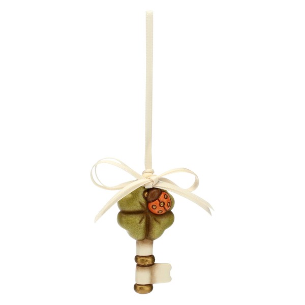 THUN - Lucky Key to Hang, with Four Leaf Clover and Ladybug - Wedding Favour - Ceremony Line - Mini Format - Ceramic - 3 x 1.4 x 6 h cm