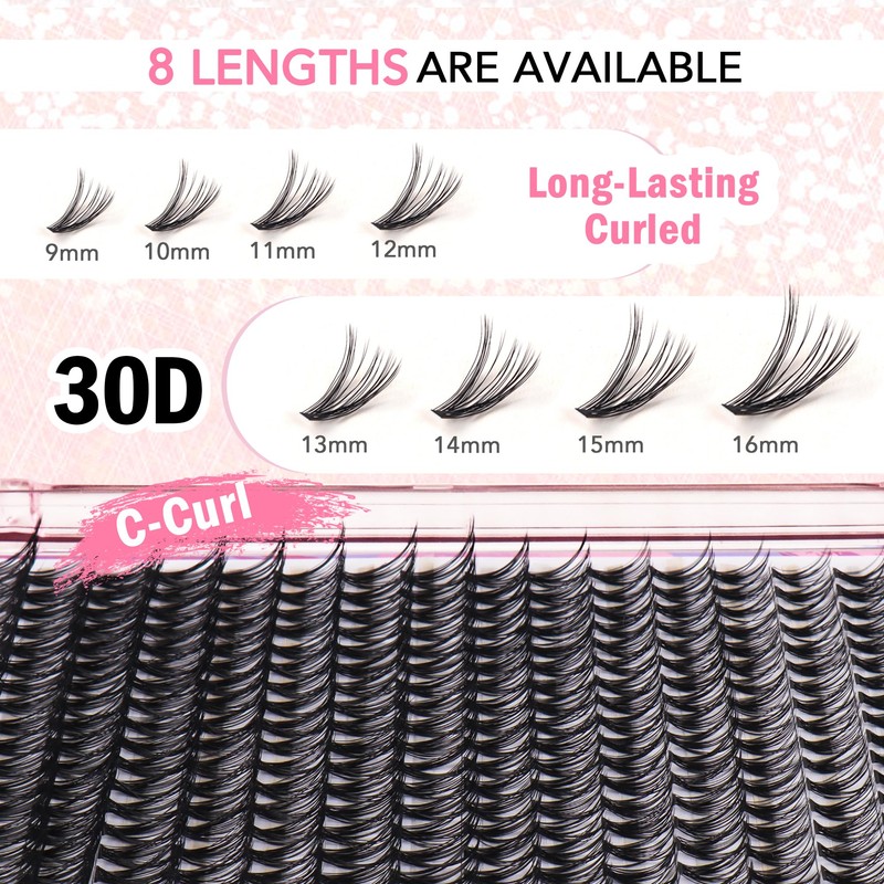 GAQQI Lash Clusters 320Pcs Individual Lashes 30D Mixed 9-16mm Eyelash