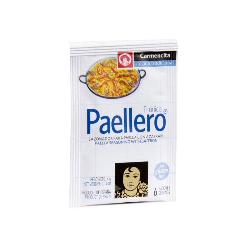 Carmencita. Paellero Paella Seasoning with Saffron (5 sackets) in metallic