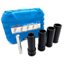MAXTOOLS 5pc NON-SLIP Deep Socket Set 4 Damaged Lug Nut & Lock Remover 17-22mm Twist SKT