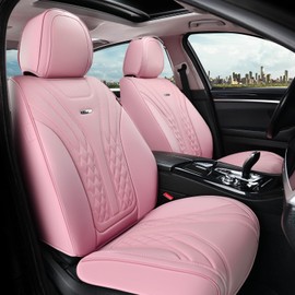 Coverado Car Seat Covers Full Set, 5 Seats Front Seat Cover and Back Seat Covers for Cars, Automotive Seat Covers Nappa Leather Waterproof Seat Covers, Car Seat Protectors Universal for Cars Pink