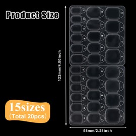 600 Pcs Press on Nail Adhesive Tabs, 15 Sizes Waterproof Nail Glue Stickers, Clear Nail Adhesive Tabs Fake Nail Glue Sticker Double Sided Jelly Glue Sticky Nail Bond for Manicure No Crease