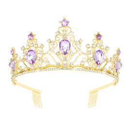 Jaciya Gold Crown for Women Girls Purple Tiara Headpiece Birthday Party Decorations Gifts