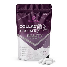 Collagen Prime+ Beauty Complex | 120 Capsules | Skin Elasticity, Hydration & Firmness | Multi-Type Collagen Peptides I, III & V with Hyaluronic Acid, Vitamin C, Biotin & Zinc | Halal | by NutriVolv