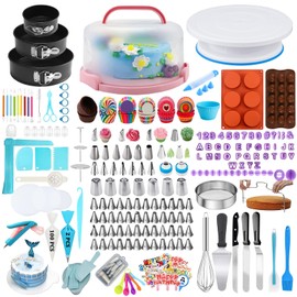 Cake Decorating Kit, 678pcs Cake Decorating Supplies Kit with Cake &Cupcake Carrier,Cake Stand Turntable,Piping Bags and Russian & Rose Icing Piping Tips set,Springform Pans,Cake Baking Supplies Kit