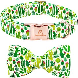Lionheart glory Dog Bow Collar Green Cactus Print Collars for Medium Dogs,Spring Summer Cute Dog Collar with Bowtie Pet Collars Bows Pet Gift