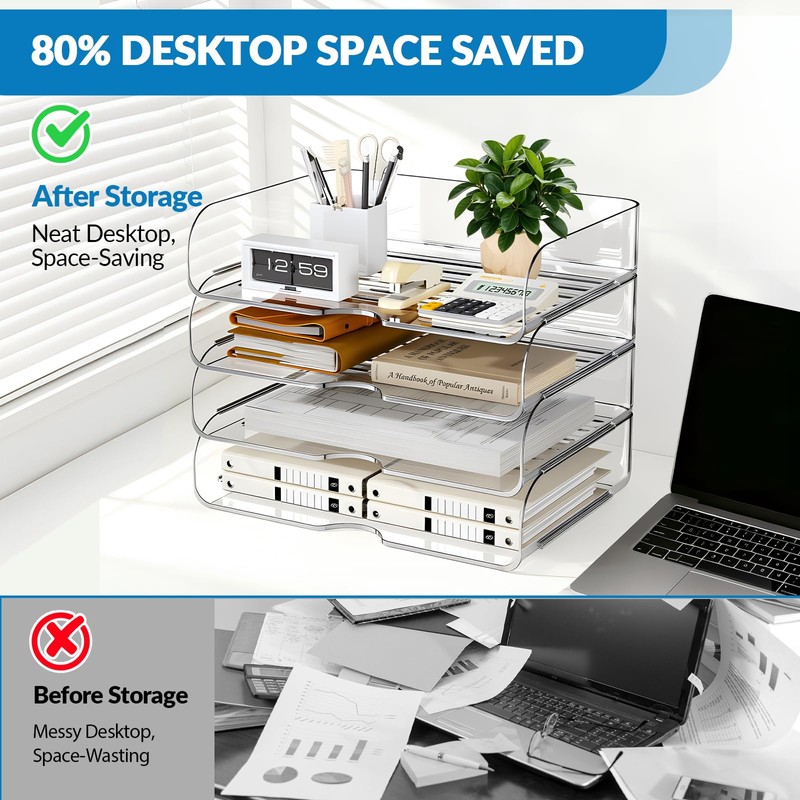 4-Tier Horizontal Acrylic Paper Organizer for A4/Letter Documents