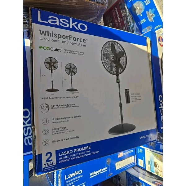 Lasko WhisperForce 18" Eco Quiet DC Pedestal Fan with Remote