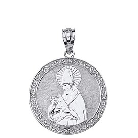 925 Sterling Silver St. Augustine Of Hippo CZ Round Medal Pendant (1.17")