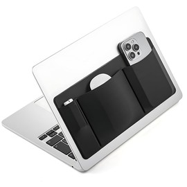 AMOZIFY 3-Pocket Organizer, Mouse Holder for Laptop Stick on – External Hard Drive Sleeve for MacBook, Laptop Mouse Holder (Black)