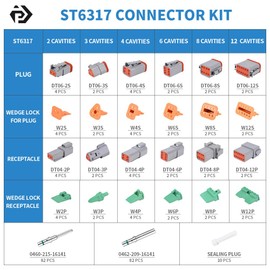 JRready 238PCS DT Connector Waterproofing, 2 3 4 6 8 12 Pin Deutsch DT Connector Kit with 82Pairs Size 16 Solid Contacts for Automotive Repair, Marine Waterproof Electrical Connector (ST6317)