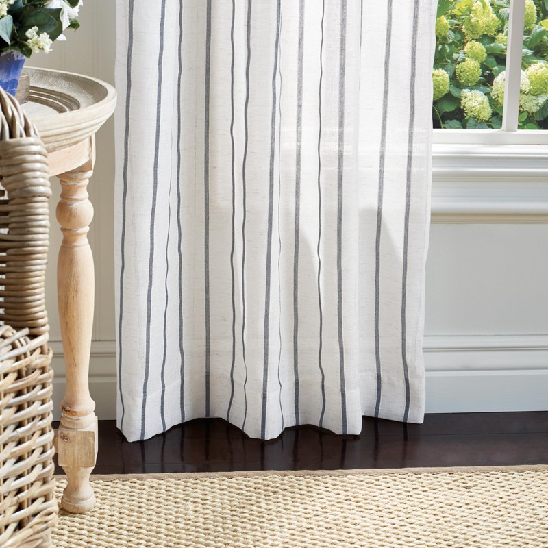 Martha Stewart Laguna Stripe Semi-Sheer Tie Tab Window Curtain Panel