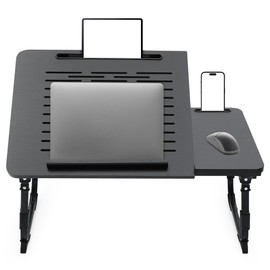 Adjustable Foldable Laptop Table with Ergonomic Multi-Purpose Portable Desk for Bed, Sofa, or Floor - Ventilated Surface, Sturdy Legs, and Built-in Storage Slots