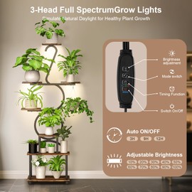 LuckyStone Plant Stand with Grow Lights, 8 Tiered 64" Corner Plant Stand, Metal Plant Shelf Indoor with Wheel, Lighted Large Plant Stands, Flower Rack Display for Living Room, Garden, Patio