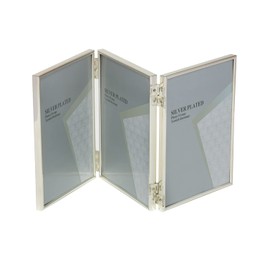 3.5 x 5-inch Silver Thin Edge TRIPLE PORTRAIT Photo Frames with hooks, can stand and hang - Velveteen Backing - Tarnish Resistant (3.5 x 5-inch)