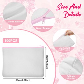 Frienda 100 Pcs Sublimation Blank Canvas Makeup Bags Bulk DIY Heat Transfer Canvas Pen Case Pencil Cosmetic Makeup Bags Clear Sublimation Blank Pouch with Zipper (7 x 4.3 Inch,Pink)