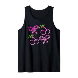 Coquette Bows Cute Pink Cherries Y2K Girly Summer Tank Top