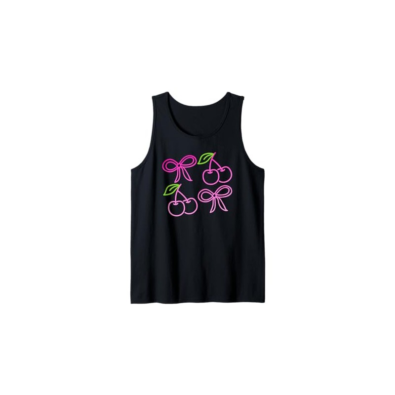 Coquette Bows Cute Pink Cherries Y2K Girly Summer Tank Top