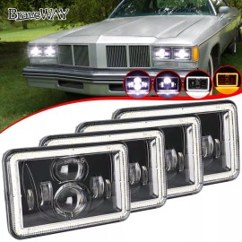 BraveWAY Fit Oldsmobile Delta 88 1976-86 4PCS 4x6" LED Headlights Hi/Lo DRL Angel Eyes