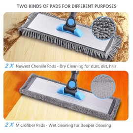 MANGOTIME Microfiber Dust Mop for Hardwood Floors - Dry Floor Cleaning for Wood, Tile, Vinyl, Laminate - Wet Flat Mop With 4 Washable Reusable Pads and Aluminum Head