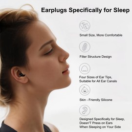 Ear Plugs for Sleeping Noise Reduction, Hearing Protection Earplugs for Sleep, Noise Cancelling 35dB, Snoring Blocking, Side Sleepers, Travel (Black, Ear Plugs with 4 Pairs Ear Tips and Carrying Case)