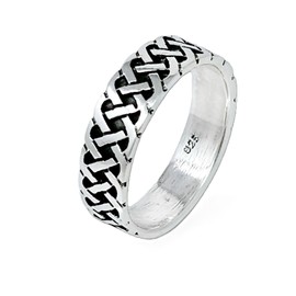 Treasure Bay Men's Silver Ring - 925 Sterling Silver Celtic Gridded Ring For Men Size P R T W Y Z (R)