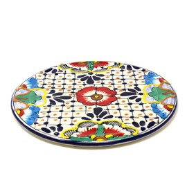 encantada MC281D 8 in. Handmade Pottery Trivet or Wall Hanging, Dots & Flowers