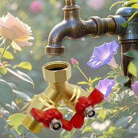 BesNPT Brass 3/4" GHT Garden Hose Ball Valve 2-Way Y Full Port Splitter Adapter Connector with Butterfly Handle