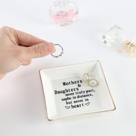 HOME SMILE Mother Gifts From Daughter,Daughter Birthday Gift from Mother, Ring Trinket Dish Jewelry Tray -Mothers and Daughters Never Truly Apart, Maybe in Distance But Heart