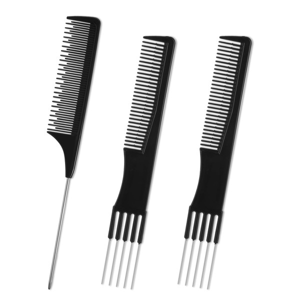 3 Packs Teasing Comb with Metal Pick Combs set, Rat